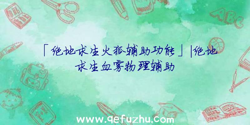 「绝地求生火狐辅助功能」|绝地求生血雾物理辅助